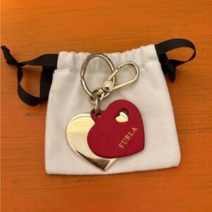 Furla Camelia Red and Gold Heart Keychain with Dustbag